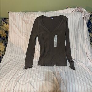 Old Navy V-Neck Long Sleeve Top - Dark Brown